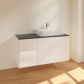 Тумба под раковину Villeroy & Boch Finion 120х50,1 см с подсветкой МДФ белый матовый лак/стекло черное матовое F392GFMT