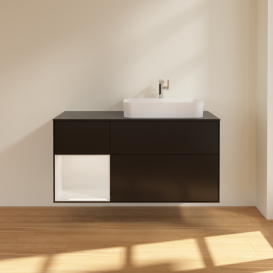 Тумба под раковину Villeroy & Boch Finion 120х50,1 см с подсветкой МДФ черный матовый лак/стекло черное матовое F392GFPD