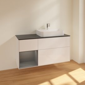 Тумба под раковину Villeroy & Boch Finion 120х50,1 см с подсветкой МДФ глянцевый белый лак/стекло черное матовое F392GKGF