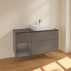 Тумба под раковину Villeroy & Boch Finion 120х50,1 см с подсветкой МДФ антрацит матовый лак/стекло черное матовое F392GKGK