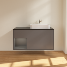 Тумба под раковину Villeroy & Boch Finion 120х50,1 см с подсветкой МДФ антрацит матовый лак/стекло черное матовое F392GKGK