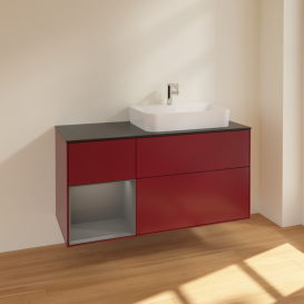 Тумба под раковину Villeroy & Boch Finion 120х50,1 см с подсветкой МДФ пион матовый лак/стекло черное матовое F392GKHB