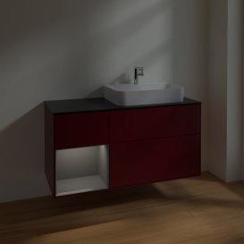 Тумба под раковину Villeroy & Boch Finion 120х50,1 см с подсветкой МДФ пион матовый лак/стекло черное матовое F392GKHB