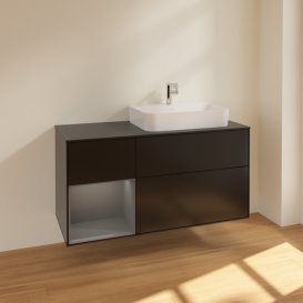 Тумба под раковину Villeroy & Boch Finion 120х50,1 см с подсветкой МДФ черный матовый лак/стекло черное матовое F392GKPD