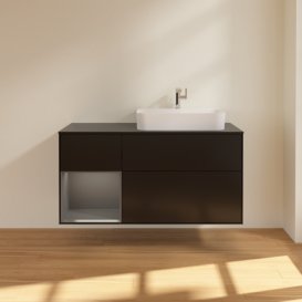 Тумба под раковину Villeroy & Boch Finion 120х50,1 см с подсветкой МДФ черный матовый лак/стекло черное матовое F392GKPD