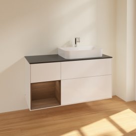 Тумба під раковину Villeroy & Boch Finion 120х50,1 см із підсвічуванням МДФ білий глянцевий лак/скло чорне матове F392GNGF