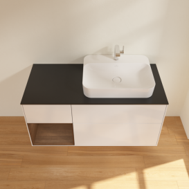 Тумба під раковину Villeroy & Boch Finion 120х50,1 см із підсвічуванням МДФ білий глянцевий лак/скло чорне матове F392GNGF