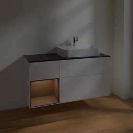 Тумба під раковину Villeroy & Boch Finion 120х50,1 см із підсвічуванням МДФ білий глянцевий лак/скло чорне матове F392GNGF