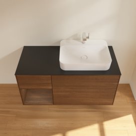 Тумба під раковину Villeroy & Boch Finion 120х50,1 см із підсвічуванням МДФ шпон волоського горіха/скло чорне матове F392GNGN