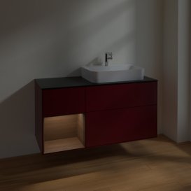 Тумба под раковину Villeroy & Boch Finion 120х50,1 см с подсветкой МДФ пион матовый лак/стекло черное матовое F392GNHB