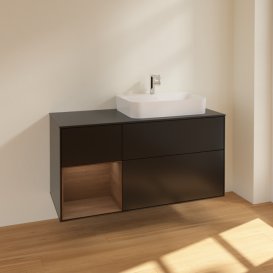 Тумба под раковину Villeroy & Boch Finion 120х50,1 см с подсветкой МДФ черный матовый лак/стекло черное матовое F392GNPD