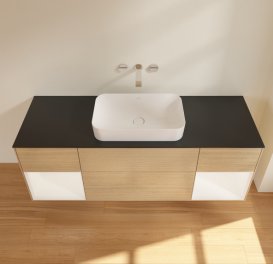 Тумба под раковину Villeroy & Boch Finion 160х50,1 см с подсветкой МДФ шпон дуба/стекло черное матовое G742MTPC