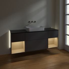 Тумба під раковину Villeroy & Boch Finion 160х50,1 см із підсвічуванням МДФ антрацит матовий лак/скло чорне матове G742PCGK