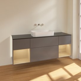 Тумба під раковину Villeroy & Boch Finion 160х50,1 см із підсвічуванням МДФ антрацит матовий лак/скло чорне матове G742PCGK