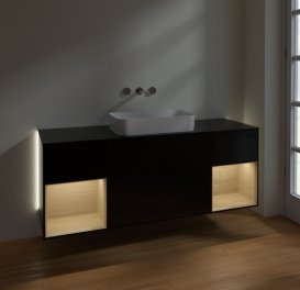 Тумба под раковину Villeroy & Boch Finion 160х50,1 см с подсветкой МДФ черный матовый лак/стекло черное матовое G742PCPD