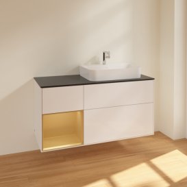 Тумба під раковину Villeroy & Boch Finion 120х50,1 см із підсвічуванням МДФ білий глянцевий лак/скло чорне матове F392HFGF