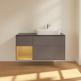 Тумба під раковину Villeroy & Boch Finion 120х50,1 см з підсвічуванням антрацит матовий лак/скло чорне матове F392HFGK