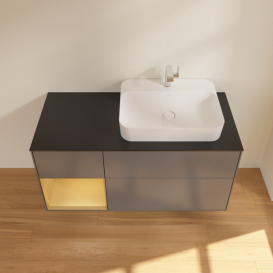 Тумба під раковину Villeroy & Boch Finion 120х50,1 см з підсвічуванням антрацит матовий лак/скло чорне матове F392HFGK