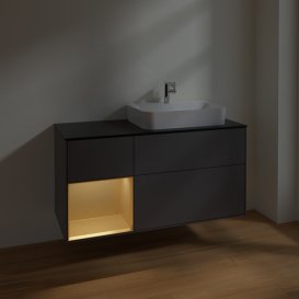 Тумба під раковину Villeroy & Boch Finion 120х50,1 см з підсвічуванням антрацит матовий лак/скло чорне матове F392HFGK