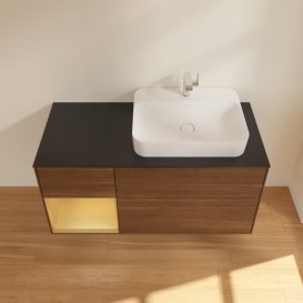 Тумба під раковину Villeroy & Boch Finion 120х50,1 см із підсвічуванням МДФ шпон волоського горіха/скло чорне матове F392HFGN