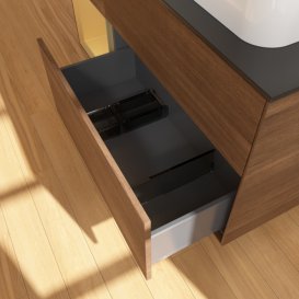 Тумба під раковину Villeroy & Boch Finion 120х50,1 см із підсвічуванням МДФ шпон волоського горіха/скло чорне матове F392HFGN