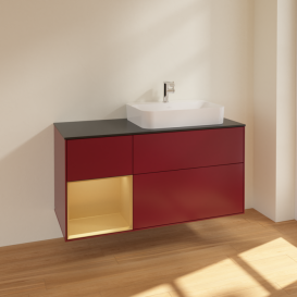 Тумба під раковину Villeroy & Boch Finion 120х50,1 см з підсвічуванням МДФ півонія матовий лак/скло чорне матове F392HFHB