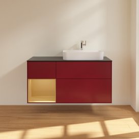 Тумба під раковину Villeroy & Boch Finion 120х50,1 см з підсвічуванням МДФ півонія матовий лак/скло чорне матове F392HFHB