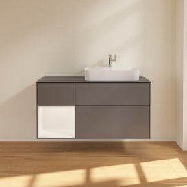 Тумба под раковину Villeroy & Boch Finion 120х50,1 см с подсветкой МДФ антрацит матовый лак/стекло черное матовое F392MTGK