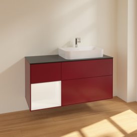 Тумба під раковину Villeroy & Boch Finion 120х50,1 см з підсвічуванням МДФ півонія матовий лак/скло чорне матове F392MTHB