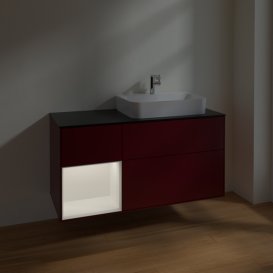 Тумба під раковину Villeroy & Boch Finion 120х50,1 см з підсвічуванням МДФ півонія матовий лак/скло чорне матове F392MTHB