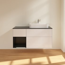 Тумба под раковину Villeroy & Boch Finion 120х50,1 см с подсветкой МДФ глянцевый белый лак/стекло черное матовое F392PDGF