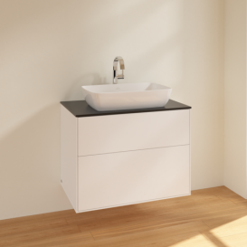 Тумба под раковину Villeroy & Boch Finion 80х50,1 см МДФ белый матовый лак/стекло черное матовое F75200MT