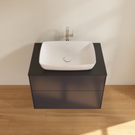 Тумба під раковину Villeroy & Boch Finion 80х50,1 см МДФ темно-синій матовий лак/скло чорне матове F75200HG