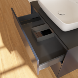 Тумба під раковину Villeroy & Boch Finion 80х50,1 см МДФ темно-синій матовий лак/скло чорне матове F75200HG