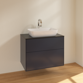 Тумба під раковину Villeroy & Boch Finion 80х50,1 см МДФ темно-синій матовий лак/скло чорне матове F75200HG