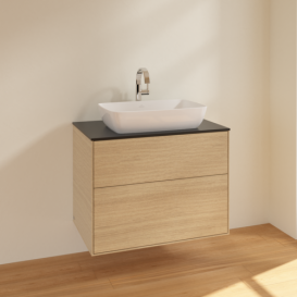 Тумба под раковину Villeroy & Boch Finion 80х50,1 см МДФ шпон дуба/стекло черное матовое F75200PC