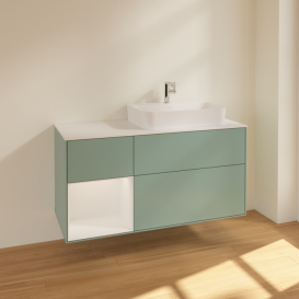 Тумба под раковину Villeroy & Boch Finion 120х50,1 см с подсветкой МДФ оливковый матовый лак/стекло белое матовое F391GFGM