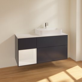 Тумба під раковину Villeroy & Boch Finion 120х50,1 см із підсвічуванням МДФ темно-синій матовий лак/скло біле матове F391GFHG
