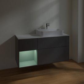 Тумба під раковину Villeroy & Boch Finion 120х50,1 см з підсвічуванням антрацит матовий лак/скло біле матове F391GMGK