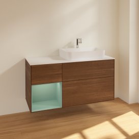 Тумба під раковину Villeroy & Boch Finion 120х50,1 см із підсвічуванням МДФ шпон волоського горіха/скло біле матове F391GMGN