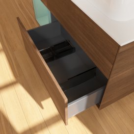 Тумба під раковину Villeroy & Boch Finion 120х50,1 см із підсвічуванням МДФ шпон волоського горіха/скло біле матове F391GMGN