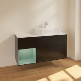 Тумба під раковину Villeroy & Boch Finion 120х50,1 см із підсвічуванням МДФ чорний матовий лак/скло біле матове F391GMPD