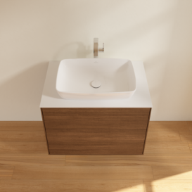 Тумба під раковину Villeroy & Boch Finion 80х50,1 см із підсвічуванням МДФ шпон волоського горіха/скло біле матове G75100GN