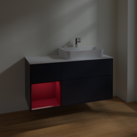 Тумба под раковину Villeroy & Boch Finion 120х50,1 см с подсветкой МДФ темно-синий матовый лак/стекло белое матовое F391HBHG