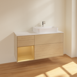 Тумба под раковину Villeroy & Boch Finion 120х50,1 см с подсветкой МДФ шпон дуба/стекло белое матовое F391HFPC