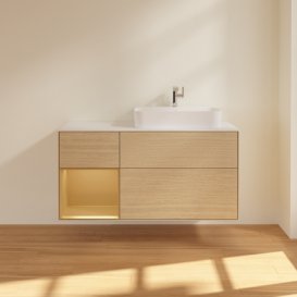 Тумба под раковину Villeroy & Boch Finion 120х50,1 см с подсветкой МДФ шпон дуба/стекло белое матовое F391HFPC