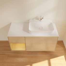 Тумба под раковину Villeroy & Boch Finion 120х50,1 см с подсветкой МДФ шпон дуба/стекло белое матовое F391HFPC