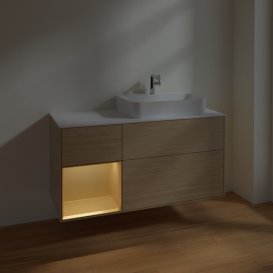 Тумба под раковину Villeroy & Boch Finion 120х50,1 см с подсветкой МДФ шпон дуба/стекло белое матовое F391HFPC