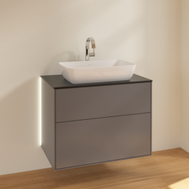 Тумба під раковину Villeroy & Boch Finion 80х50,1 см з підсвічуванням МДФ антрацит матовий лак/скло чорне матове G75200GK