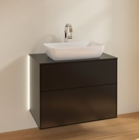 Тумба під раковину Villeroy & Boch Finion 80х50,1 см із підсвічуванням МДФ чорний матовий лак/скло чорне матове G75200PD